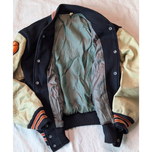 Hatchers VTG 60s Men's Black Wool Leather Sleeve State Champs Bomber Jacket LG - Picture 6 of 15